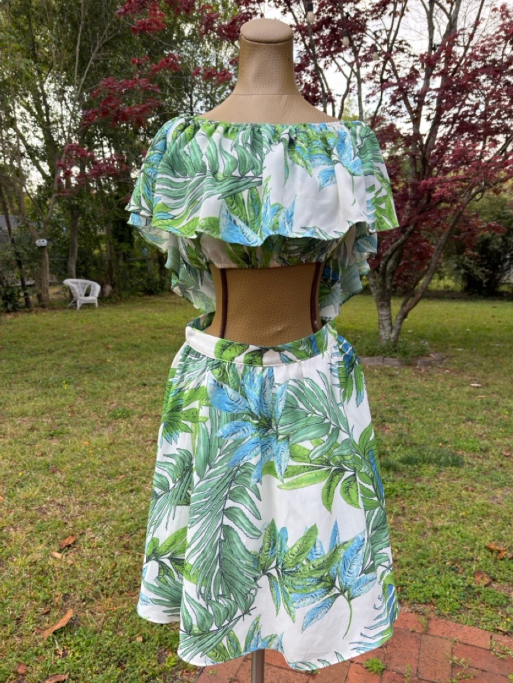 Palm Print Top/Skirt Set